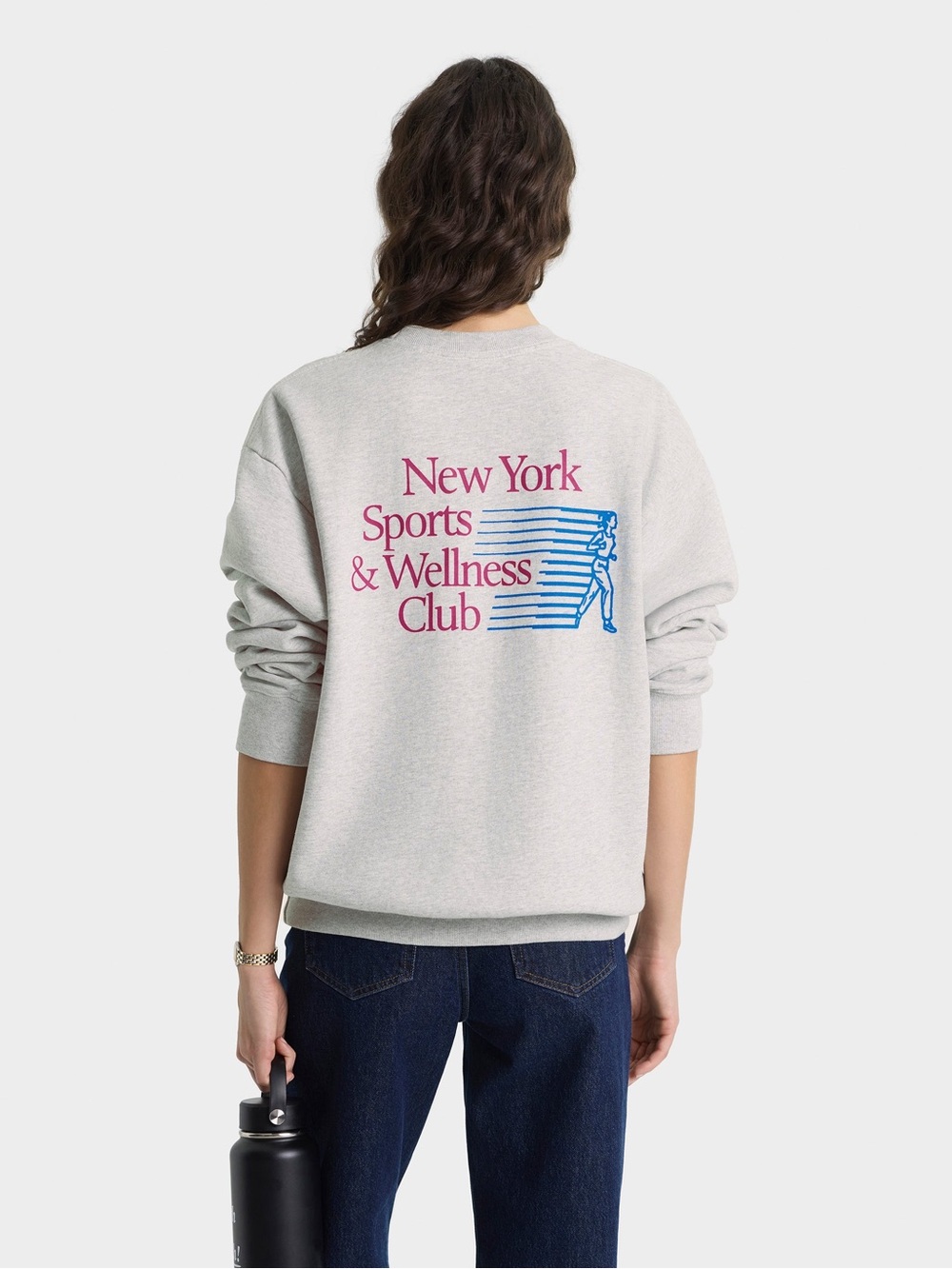 Sporty & Rich NY Motion Crewneck - Heather Gray/Berry/Azure
